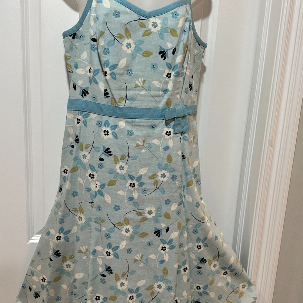 Ann Taylor Loft Sky Blue Linen/Rayon Floral Summer Dress (NWOT)